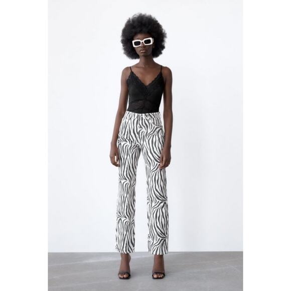 Zara Animal Print High Rise Straight Jeans - Picture 7 of 7